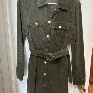 Topshop CONSIDERED Long Sleeve Corduroy Belted Dress
